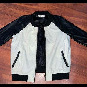 Sans Souci black and white color-block leather jacket